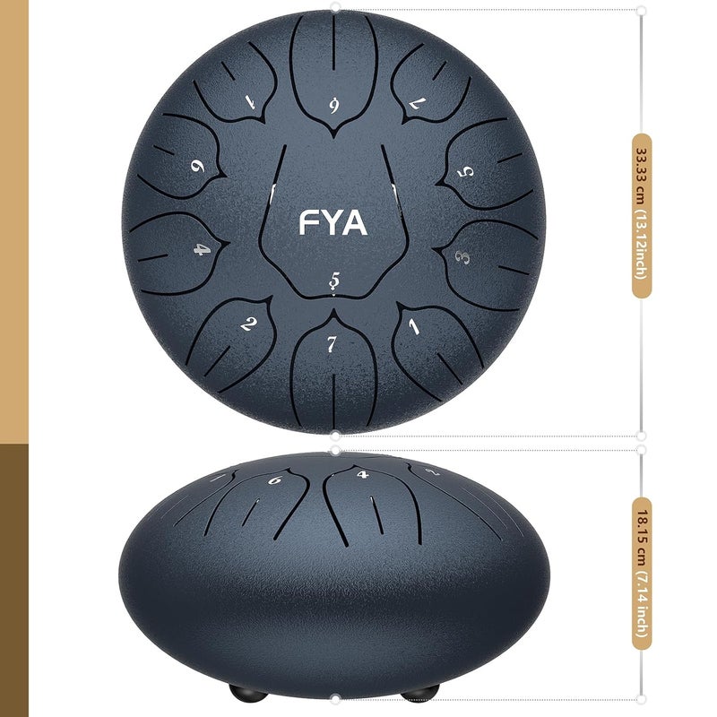 FYA 10 Inch Steel Tongue Drum 11 Notes D Major for Kids and Adults with Rubber Mallets, Finger Picks and Padded Travel Bag, Unique Gifts for Him or Her (Navy Blue-11 Note 10 Inch) - Image 3