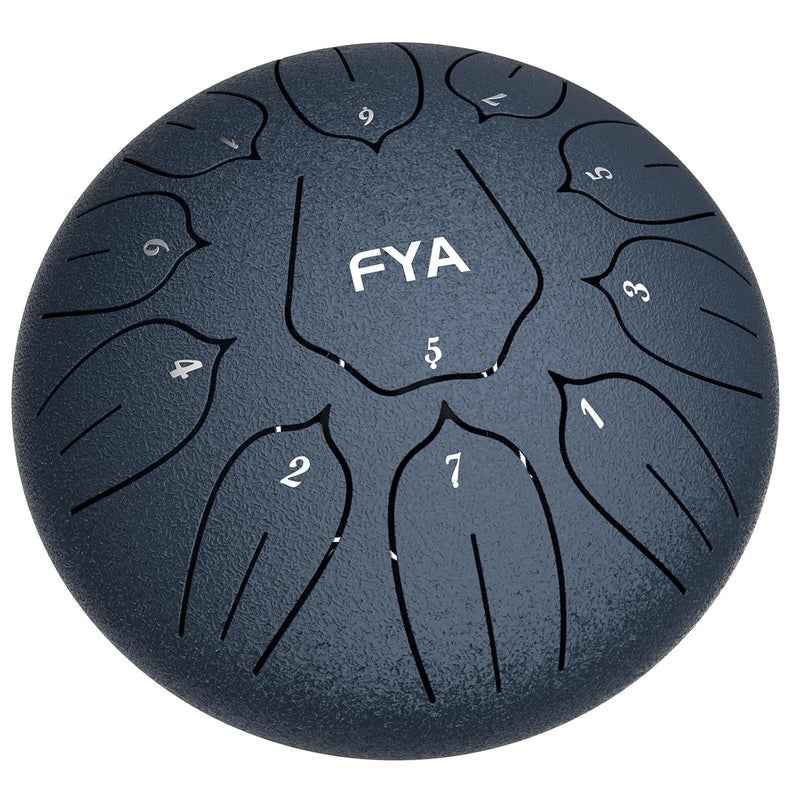FYA 10 Inch Steel Tongue Drum 11 Notes D Major for Kids and Adults with Rubber Mallets, Finger Picks and Padded Travel Bag, Unique Gifts for Him or Her (Navy Blue-11 Note 10 Inch) - Image 1