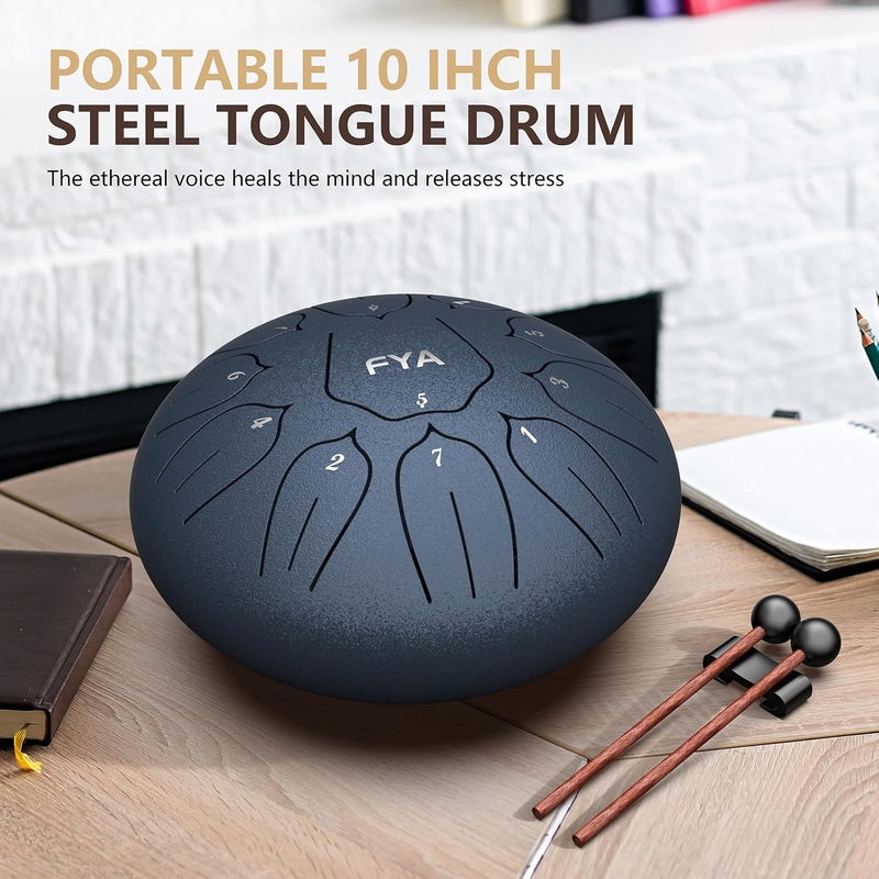 FYA 10 Inch Steel Tongue Drum 11 Notes D Major for Kids and Adults with Rubber Mallets, Finger Picks and Padded Travel Bag, Unique Gifts for Him or Her (Navy Blue-11 Note 10 Inch) - Image 5