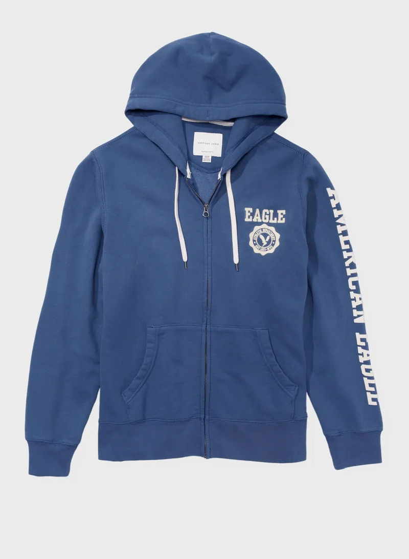 American Eagle Logo Sleeve Zip Through Hoodie