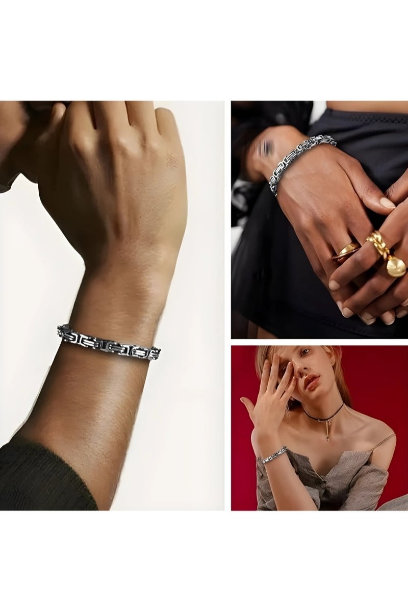 Men’s Stainless Steel Chain Bracelet – 8mm Wide, 21cm (8.3in) Length | Polished Titanium Steel Link Design with Bold & Comfortable Fit | Heavy Look, Smooth Feel | Gift for Him - Image 3