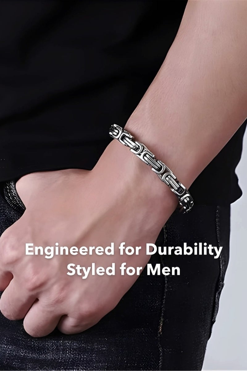 Men’s Stainless Steel Chain Bracelet – 8mm Wide, 21cm (8.3in) Length | Polished Titanium Steel Link Design with Bold & Comfortable Fit | Heavy Look, Smooth Feel | Gift for Him - Image 2
