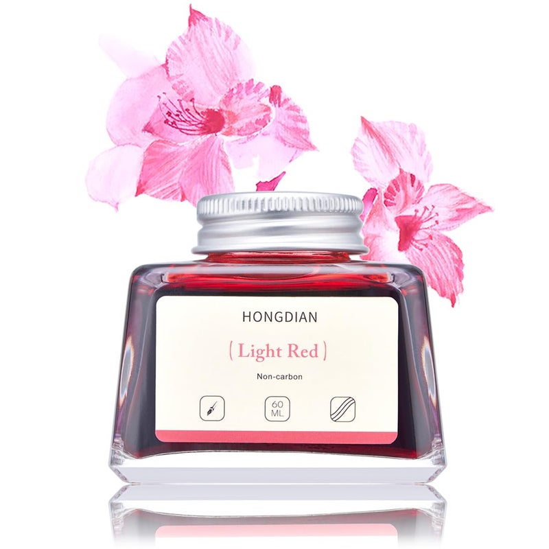 Asvine Hongdian Fountain Pen Bottled Ink Light Red Color, 60ml Non Carbon Inkwell Bottle, Artist Calligraphy Ink - Image 1
