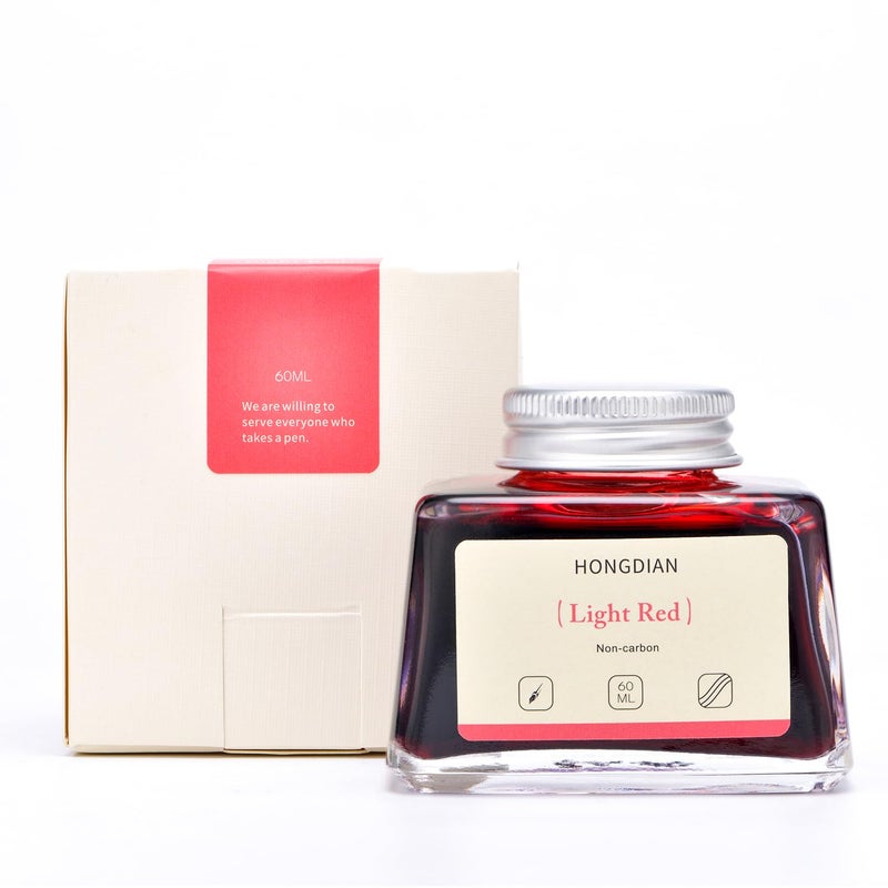 Asvine Hongdian Fountain Pen Bottled Ink Light Red Color, 60ml Non Carbon Inkwell Bottle, Artist Calligraphy Ink - Image 3