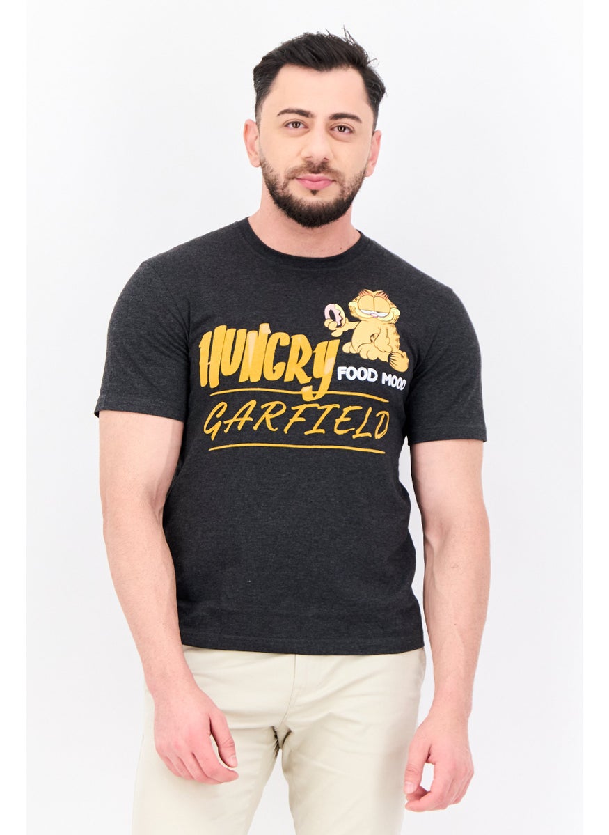 nickelodeon Men Round Neck Short Sleeve Garfield T-Shirt, Dark Grey  - Image 1