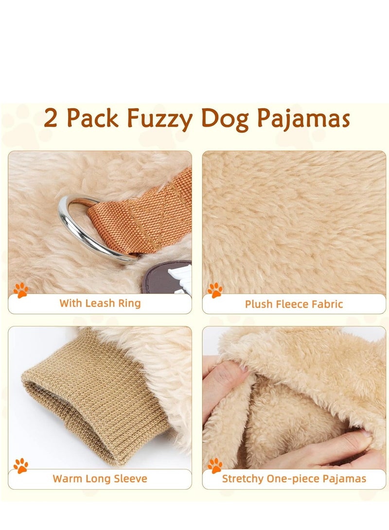 SOLARAE Dog Hoodie, Winter Pajamas Warm Fuzzy Puppy 4 Leg Clothes for Chihuahua Onesies Jumpsuit Clothing for Pet Dogs 2 Pack Soft for Cold Weather Pink  Brown, Medium - Image 3