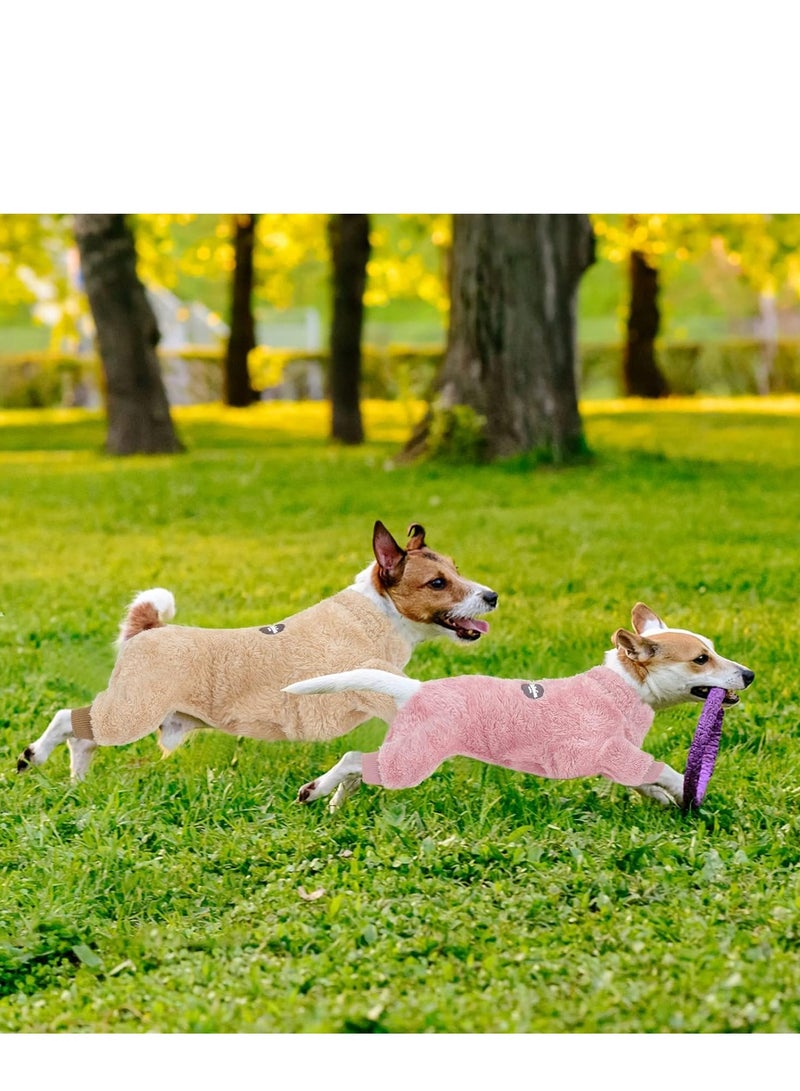 SOLARAE Dog Hoodie, Winter Pajamas Warm Fuzzy Puppy 4 Leg Clothes for Chihuahua Onesies Jumpsuit Clothing for Pet Dogs 2 Pack Soft for Cold Weather Pink  Brown, Medium - Image 2
