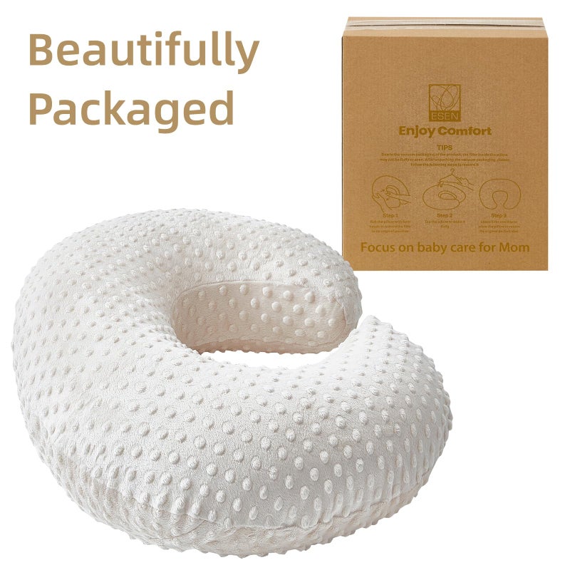 ESEN Nursing Pillow and Body Positioner for Breast Feeding and Bottle Feeding, Ultra Soft Baby Breastfeeding Pillows with Removable Nursing Pillow Cover for More Support for Mom and Baby (Beige) - Image 4