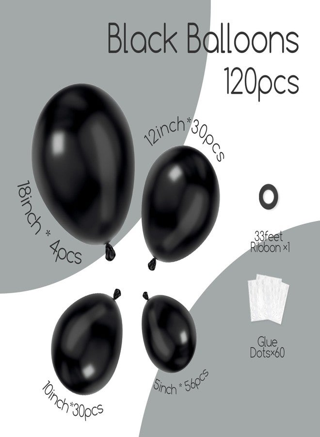 Awenztech 120pcs Black Balloon Arch Kit, 18 12 10 5 inch Black Latex Balloons Different Sizes Balloon Garland for Graduation Halloween Birthday Party Decorations - Image 2