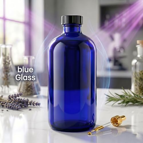MANHOJIA 16oz blue Glass Bottles with Reusable Lids 2 PackBoston Storage bottleDispensing for Homemade Vanilla ExtractEssential OilsplantGinger Shots - Image 3