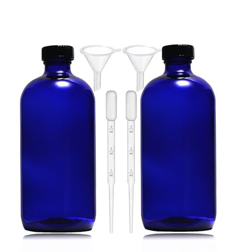 MANHOJIA 16oz blue Glass Bottles with Reusable Lids 2 PackBoston Storage bottleDispensing for Homemade Vanilla ExtractEssential OilsplantGinger Shots - Image 1