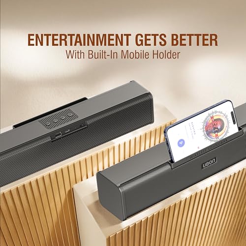 UBON Thunder SP90 Wireless Sounbar with Voice Changer Mic, 16 W Powerfull Sound Output, Built in Mobile Holder, 10HRS Playtime, Bluetooth Sound Bar, Soundbar Speaker (Black) - Image 5