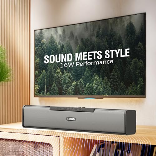 UBON Thunder SP90 Wireless Sounbar with Voice Changer Mic, 16 W Powerfull Sound Output, Built in Mobile Holder, 10HRS Playtime, Bluetooth Sound Bar, Soundbar Speaker (Black) - Image 2