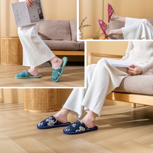 biroris 3 Pairs Floral Cotton House Slippers for Women, Open Toe Indoor Slippers Comfortable Washable Portable Foldable Guest Travel Hotel Airplane Spa Slippers (Multicolor Closed-toe, 7-8.5, Adult, Women, 7, Numeric Range, US Footwear Size System, 8.5, Medium) - Image 5