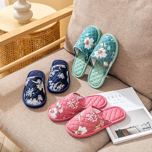 biroris 3 Pairs Floral Cotton House Slippers for Women, Open Toe Indoor Slippers Comfortable Washable Portable Foldable Guest Travel Hotel Airplane Spa Slippers (Multicolor Closed-toe, 7-8.5, Adult, Women, 7, Numeric Range, US Footwear Size System, 8.5, Medium) - Image 3