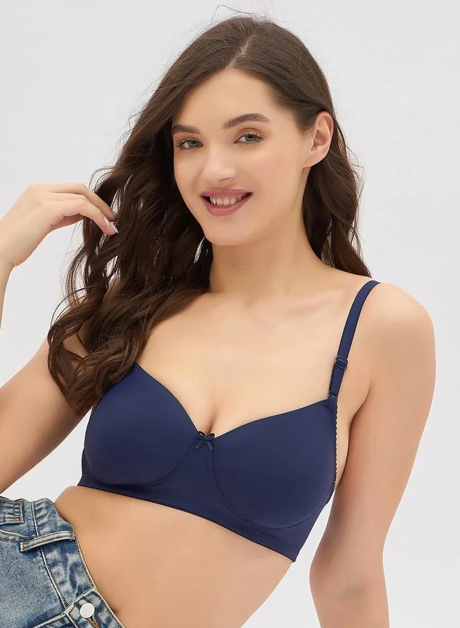 Clovia Navy Padded Non-Wired Full Coverage Multiway T-Shirt Bra