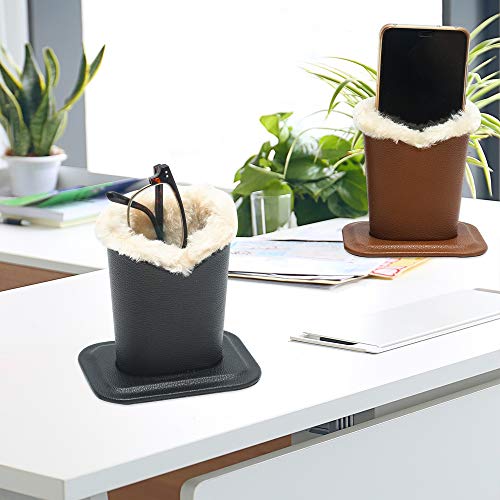 Siveit Eyeglass Holders, PU Leather Eyeglass Holder Stands with Soft Plush Lining, Black, Brown - 2 Packs - Image 2