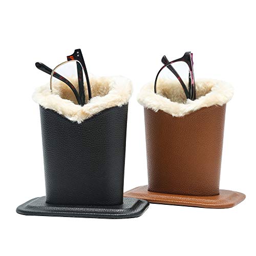 Siveit Eyeglass Holders, PU Leather Eyeglass Holder Stands with Soft Plush Lining, Black, Brown - 2 Packs - Image 1