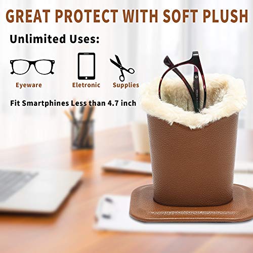 Siveit Eyeglass Holders, PU Leather Eyeglass Holder Stands with Soft Plush Lining, Black, Brown - 2 Packs - Image 4