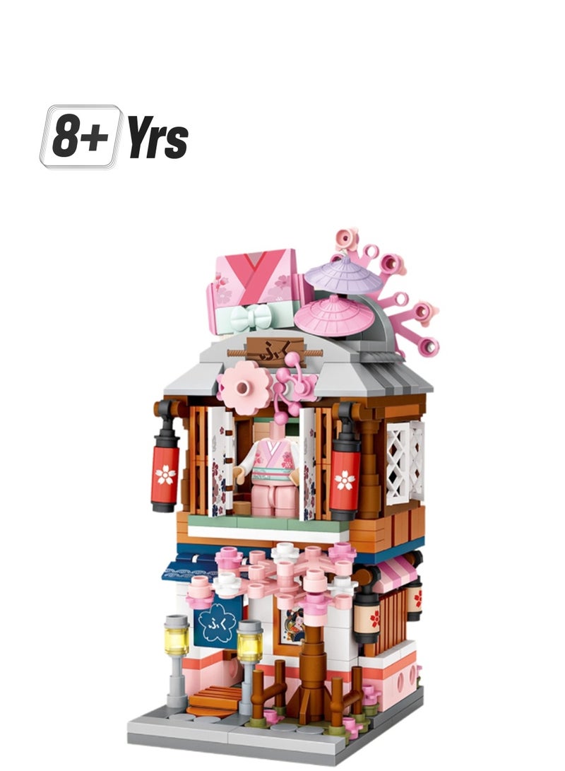 متجر الكيمونو الصغير 418 قطعة، مجموعة مشهد الشارع الياباني، ألعاب بناء للأطفال، نموذج تعليمي قابل للتجميع، هدية - Image 1