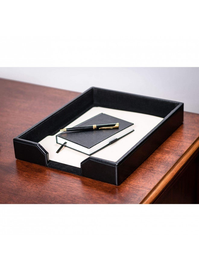 Dacasso Bonded Leather Desktop Tray Luxury Letter Holder & Paper Organizer for Desk, 13.5in x 10.5in x 2.13in, Black