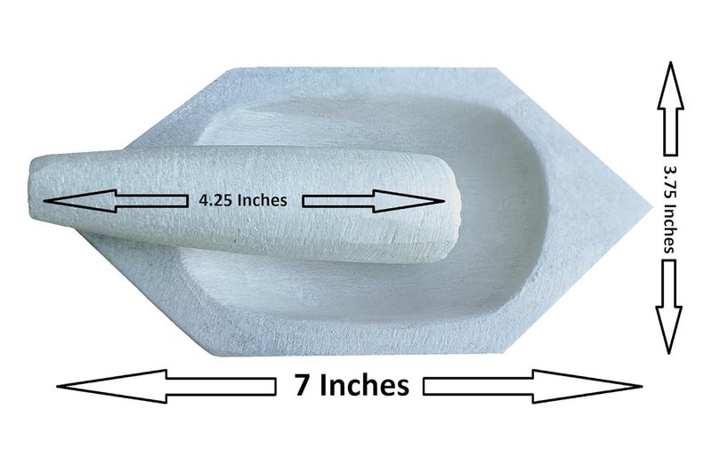 eGharonda White Marble Hexagon Boat Shape Mortar and Pestle Set Kharal for Grinding Spices Herbs Medicines 7 Inches - Image 2