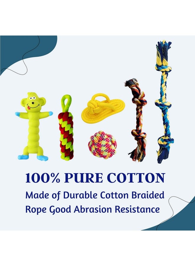 Generic 6 In 1 Squeaky And Chew Rope Dog Toy Combo - (2Knot Rope + 3Knot Rope + Cotton Ball + Slipper + Corn Stick + Green Monkey) | Chewing, Playing, & Teething Toy For Small Dogs And Puppies  - Image 4