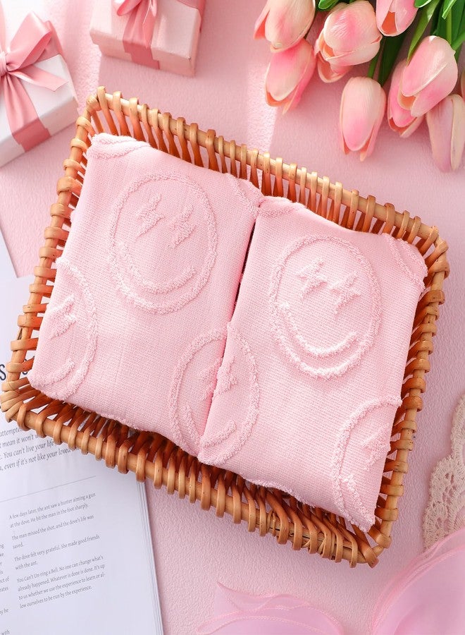 FuWeave 2 Pcs Pink Hand Towels for Bathroom Coquette Smile Face Hand Towels 100% Cotton Absorbent Decorative Jacquard Weave Bath Decor Preppy Bathroom Decor Gift, 13.7 x 29.5 Inch - Image 5
