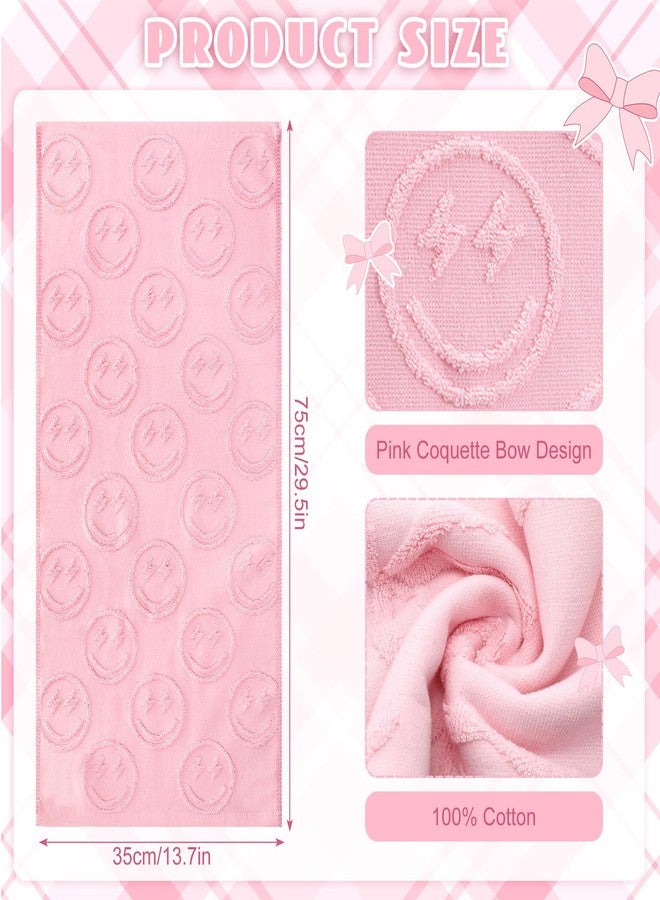 FuWeave 2 Pcs Pink Hand Towels for Bathroom Coquette Smile Face Hand Towels 100% Cotton Absorbent Decorative Jacquard Weave Bath Decor Preppy Bathroom Decor Gift, 13.7 x 29.5 Inch - Image 2