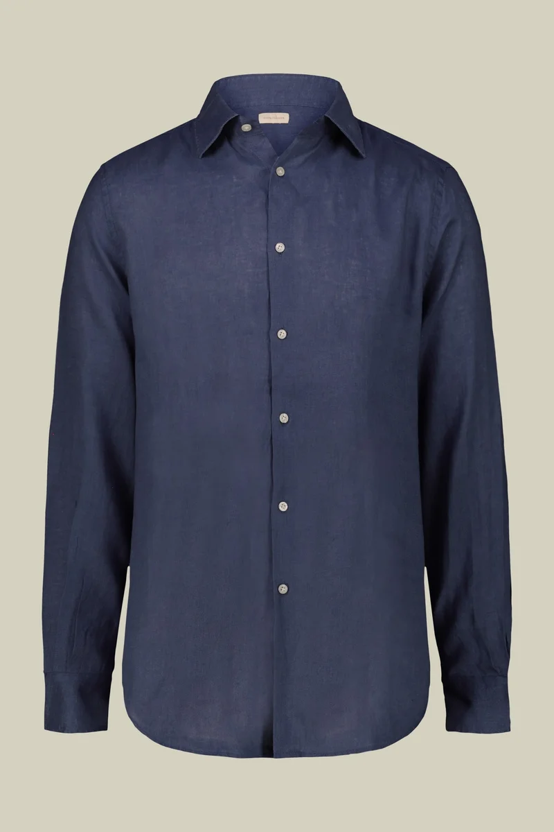 Doppelganger Blue Men's casual shirt with classic collar, 100% linen - Cerulean for Men | Best Price UAE