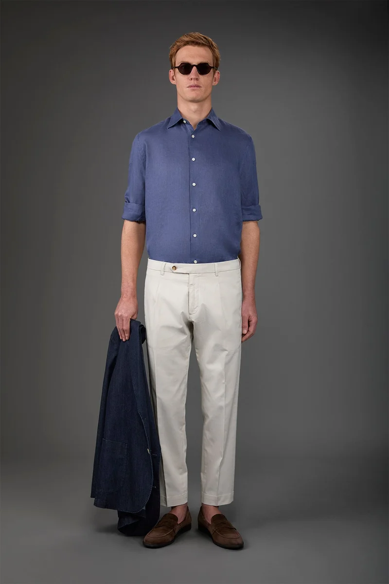 Doppelganger Blue Men's casual shirt with classic collar, 100% linen - Cerulean for Men | Best Price UAE