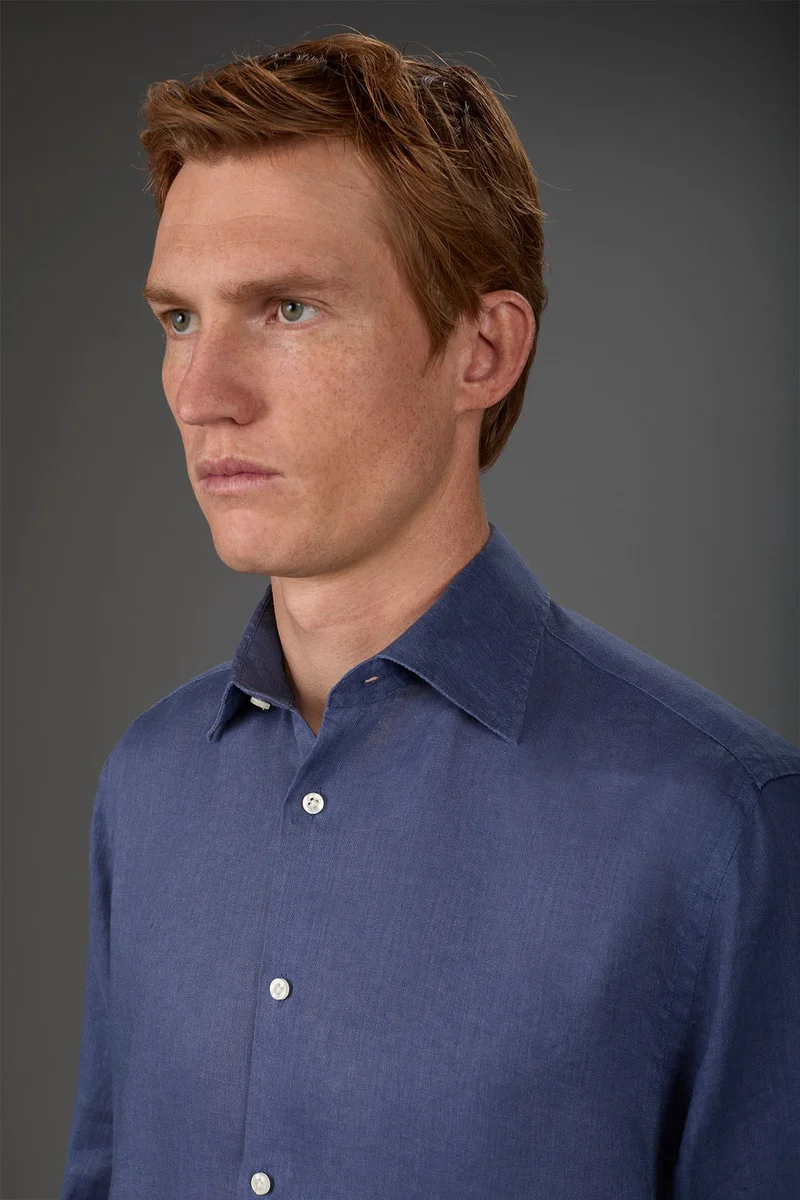 Doppelganger Blue Men's casual shirt with classic collar, 100% linen - Cerulean for Men | Best Price UAE