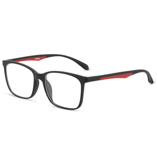 ANRRI Blue Light Blocking Glasses, Anti Eyestrain Lens Lightweight Frame Eyeglasses, Black Fream Red Temple, Men/Women… - Image 1
