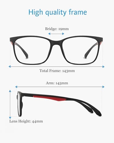 ANRRI Blue Light Blocking Glasses, Anti Eyestrain Lens Lightweight Frame Eyeglasses, Black Fream Red Temple, Men/Women… - Image 4