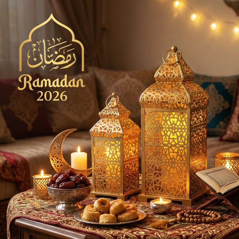 VELA LANTERNS Golden Temple Moroccan Lantern Lamp Decorative Candle Holders for Ramadan Decorations, Hanging, Outdoor Patio or Porch, Indoor Home Decor, Gold, Set of 2 (11" and 15" Tall) - Image 2