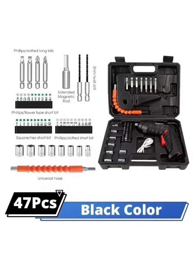 JANOXLIFE Portable Electric Screwdriver Cordless, 47-in-1 Rechargeable with 90-Degree Rotatable Head and LED Light, Black - Image 2