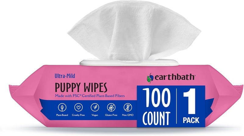 earthbath Pet Grooming Wipes - Safely Wipe Away Dirt and Odor, Aloe Vera, Vitamin E, Good for Dogs & Cats - Handily Clean Your Pets' Dirty Paws and Undercoat - Wild Cherry, 100 Count Easy hand assemble compatible - Image 1