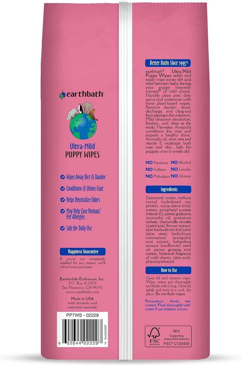 earthbath Pet Grooming Wipes - Safely Wipe Away Dirt and Odor, Aloe Vera, Vitamin E, Good for Dogs & Cats - Handily Clean Your Pets' Dirty Paws and Undercoat - Wild Cherry, 100 Count Easy hand assemble compatible - Image 2