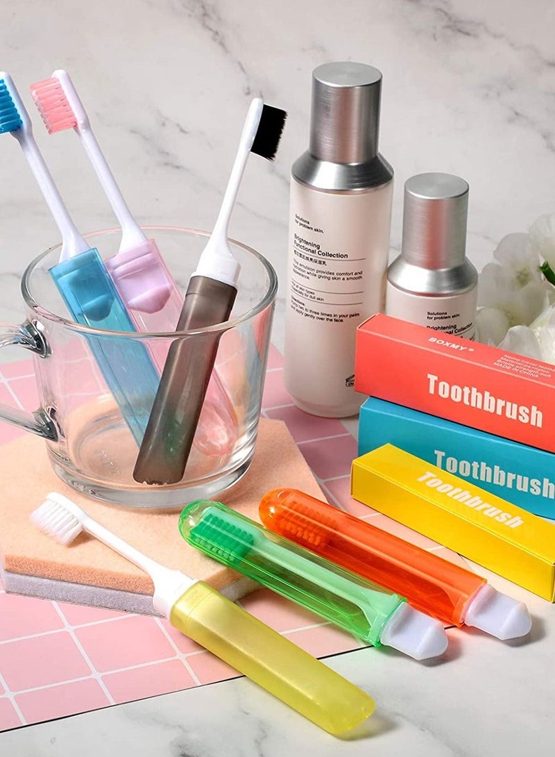 KASTWAVE 6 Pieces Travel Toothbrush Mini Travel Toothbrush Kit Folding Toothbrush Comes with a Toothbrush Box for Travel, Camping, School, Home, Business Trip (Gold, Black) - Image 2