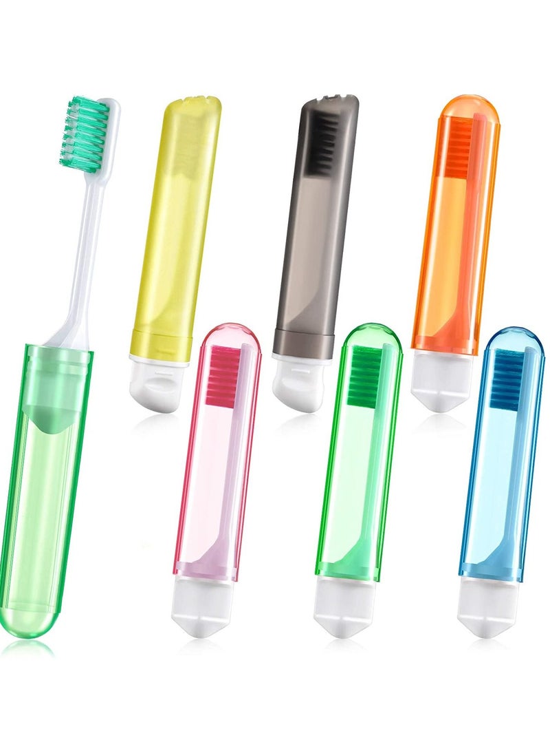 KASTWAVE 6 Pieces Travel Toothbrush Mini Travel Toothbrush Kit Folding Toothbrush Comes with a Toothbrush Box for Travel, Camping, School, Home, Business Trip (Gold, Black) - Image 1