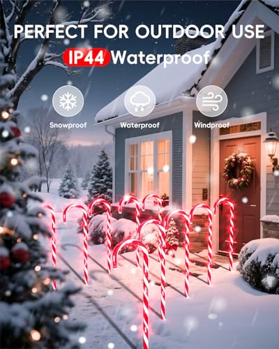 COOLWUFAN 12 Pack Christmas Candy Cane Pathway Markers, 17'' Christmas Outdoor Decorations Pathway Lights with 60 Warm Lights for Indoor and Outdoor Xmas Holiday Party Patio Yard Decor - Image 3