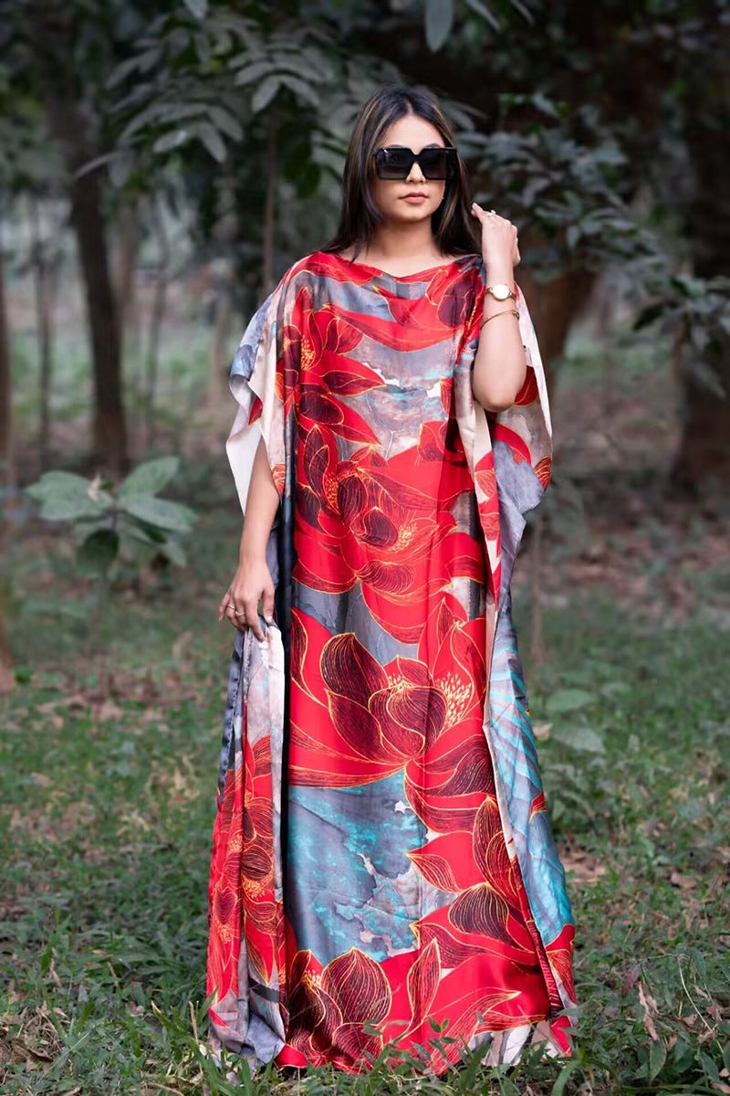 Abaya Muslim Summer Long Dress African Muslim 2024 Spring Summer Sun Protection Shawl plus size Two-piece Set Red lotus