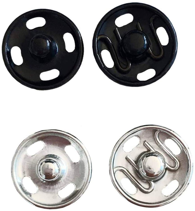 Kusen 200 Sets Sew-on Snap Buttons Metal Snaps Fasteners Press Studs Buttons for Sewing - 10 mm, Black and Silver - Image 2
