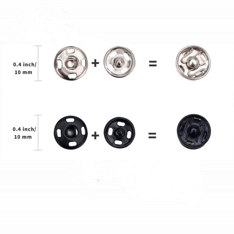 Kusen 200 Sets Sew-on Snap Buttons Metal Snaps Fasteners Press Studs Buttons for Sewing - 10 mm, Black and Silver - Image 3