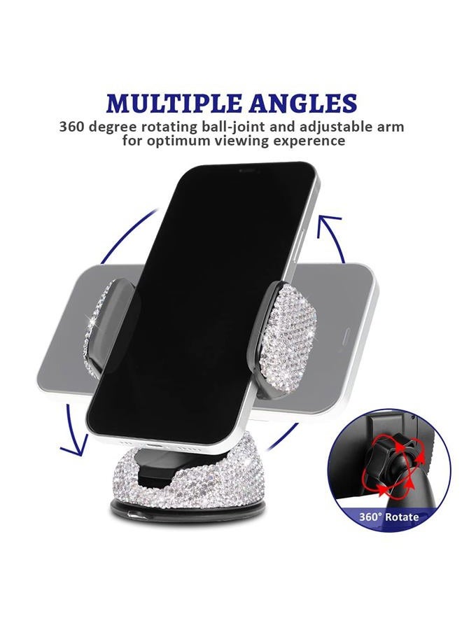 EING EING Bling Crystal Car Phone Mount with One More Air Vent Base,Universal Cell Phone Holder for Dashboard,Windshield and Air Vent,Silver - Image 4