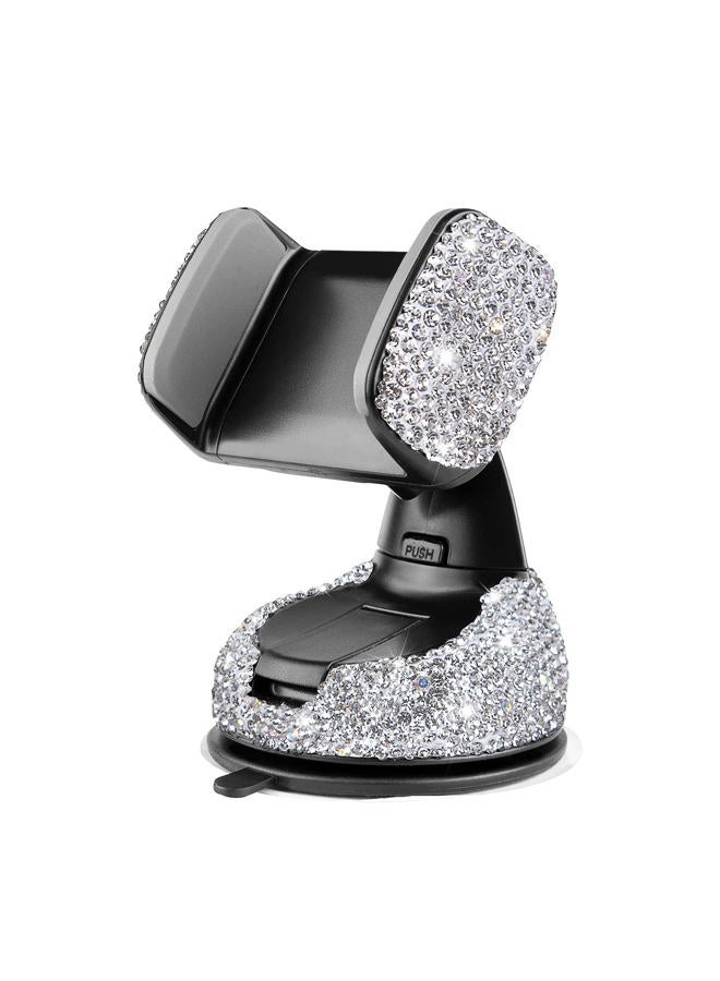 EING EING Bling Crystal Car Phone Mount with One More Air Vent Base,Universal Cell Phone Holder for Dashboard,Windshield and Air Vent,Silver - Image 1