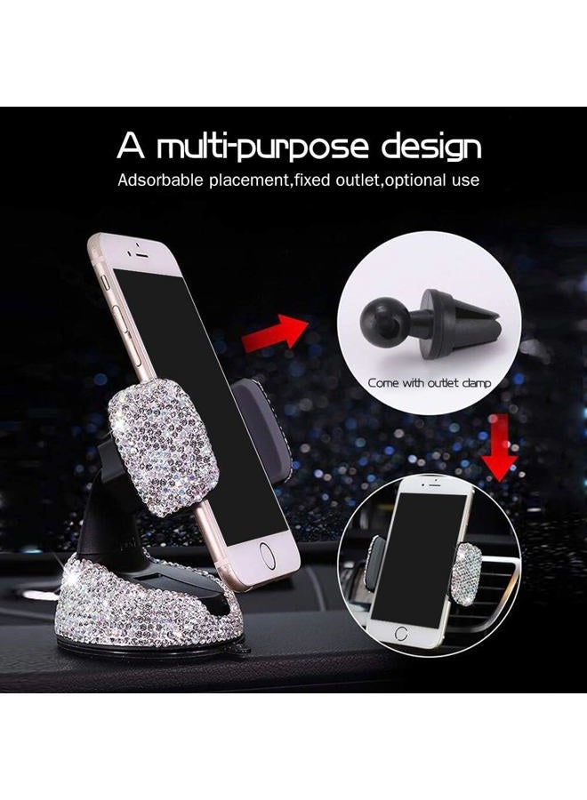 EING EING Bling Crystal Car Phone Mount with One More Air Vent Base,Universal Cell Phone Holder for Dashboard,Windshield and Air Vent,Silver - Image 2