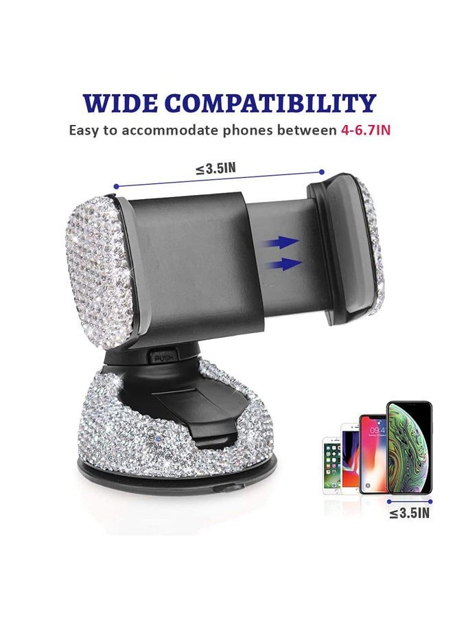 EING EING Bling Crystal Car Phone Mount with One More Air Vent Base,Universal Cell Phone Holder for Dashboard,Windshield and Air Vent,Silver - Image 3