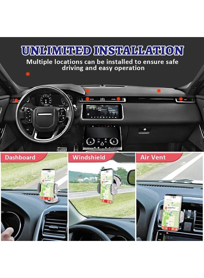 EING EING Bling Crystal Car Phone Mount with One More Air Vent Base,Universal Cell Phone Holder for Dashboard,Windshield and Air Vent,Silver - Image 5