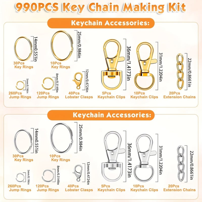 DIY 990pcs Key Chain Making Kit With Lobster Buckles Hooks Rings And Pendants - Image 4